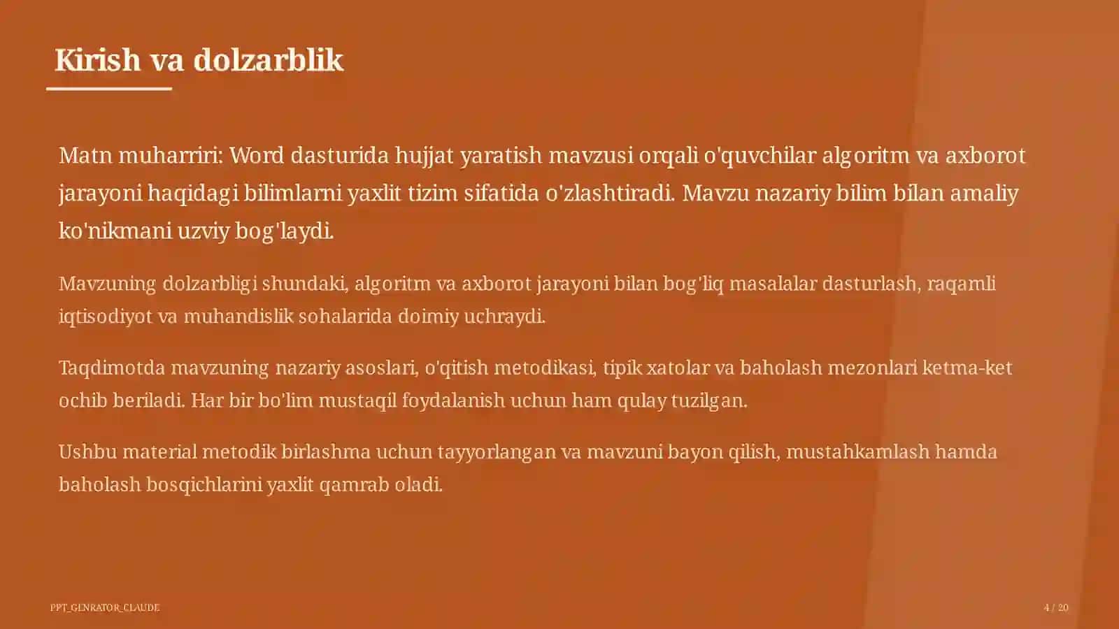 Matn muharriri: Word dasturida hujjat yaratish (6-sinf) 4