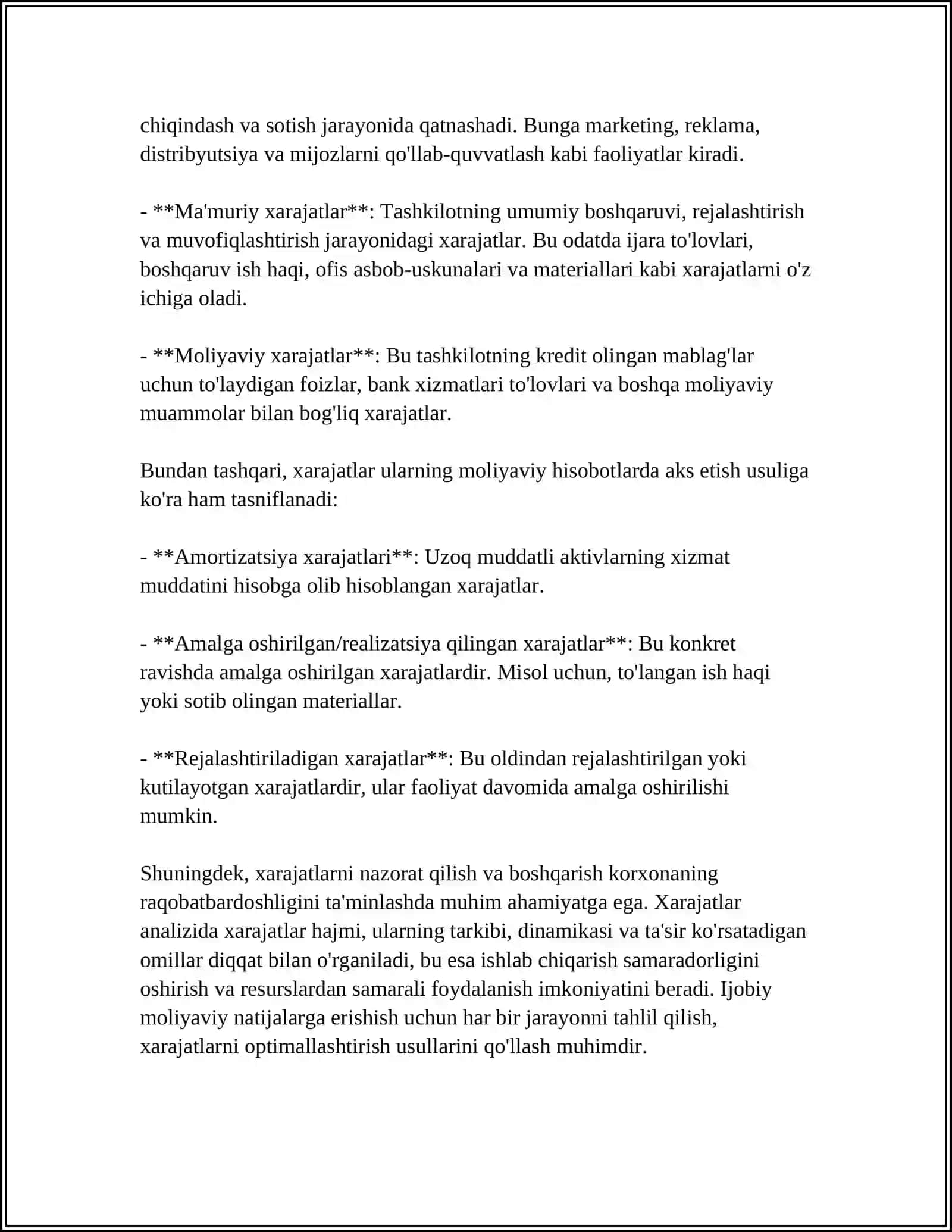 XARAJATLARNING IQTISODIY MOHIYATI 4