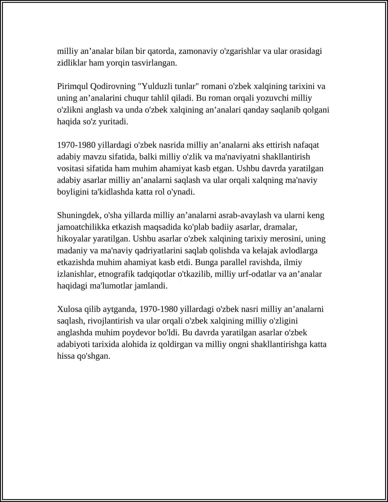 XX ASRNING 1970-1980 YILLARIDAGI OʻZBEK NASRIGA XOS YETAKCHI XUSUSIYATLAR 4