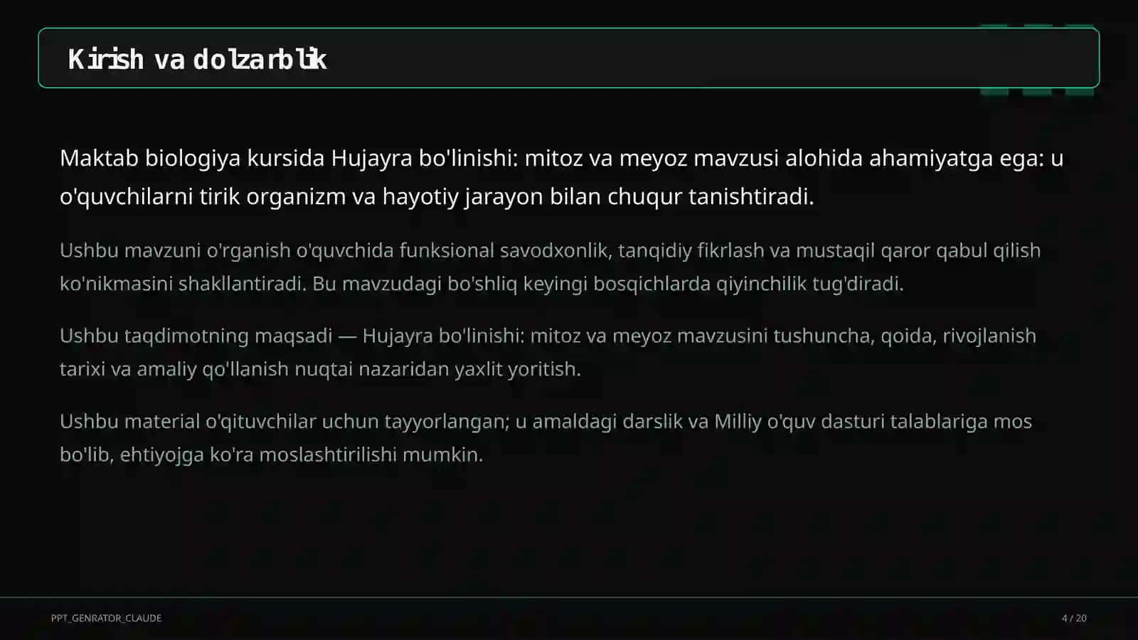 Hujayra bo'linishi: mitoz va meyoz (9-sinf) 4