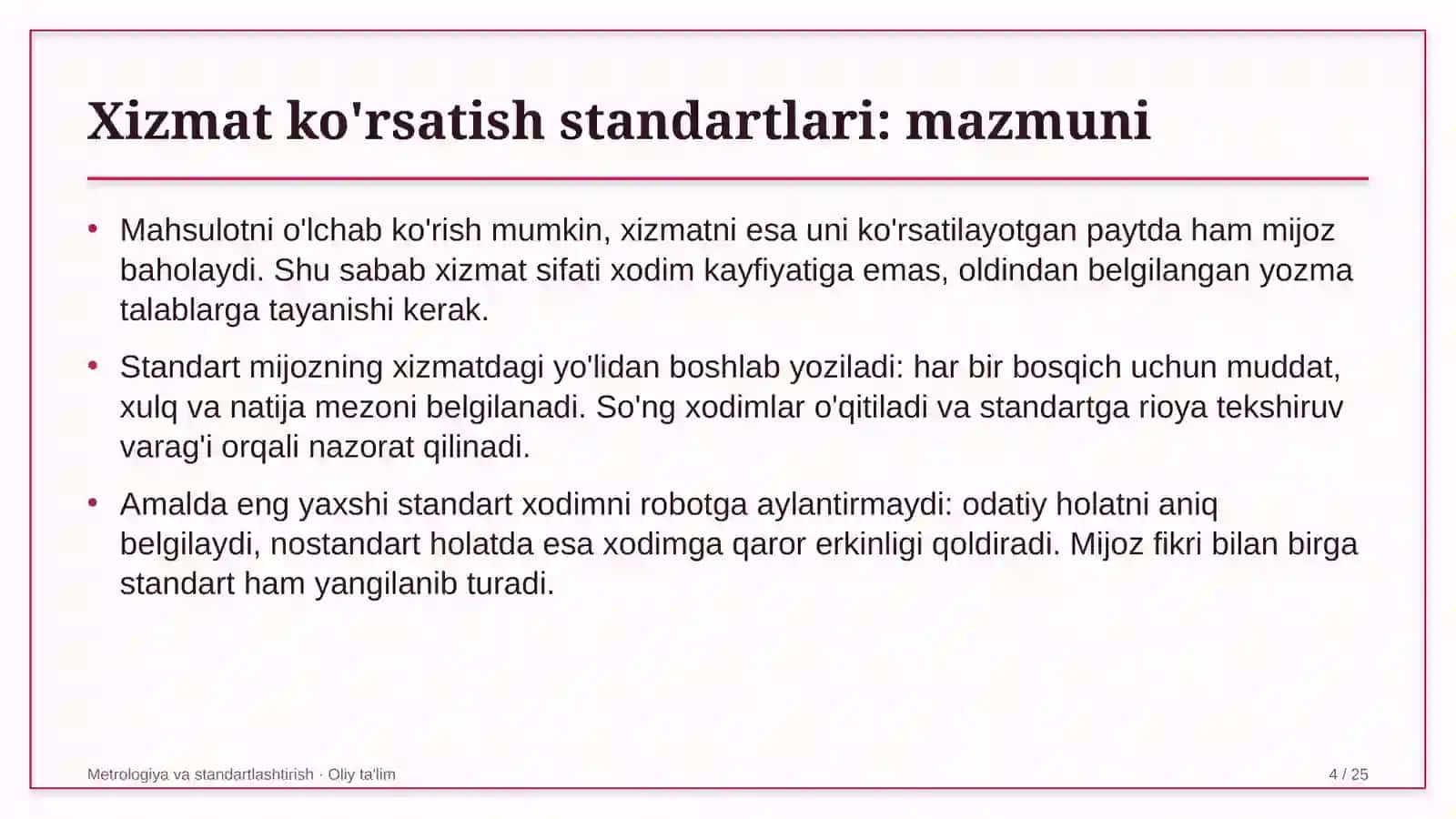 Yo'l harakati xavfsizligi xizmatida xizmat ko'rsatish standartlarini ishlab chiqish 4