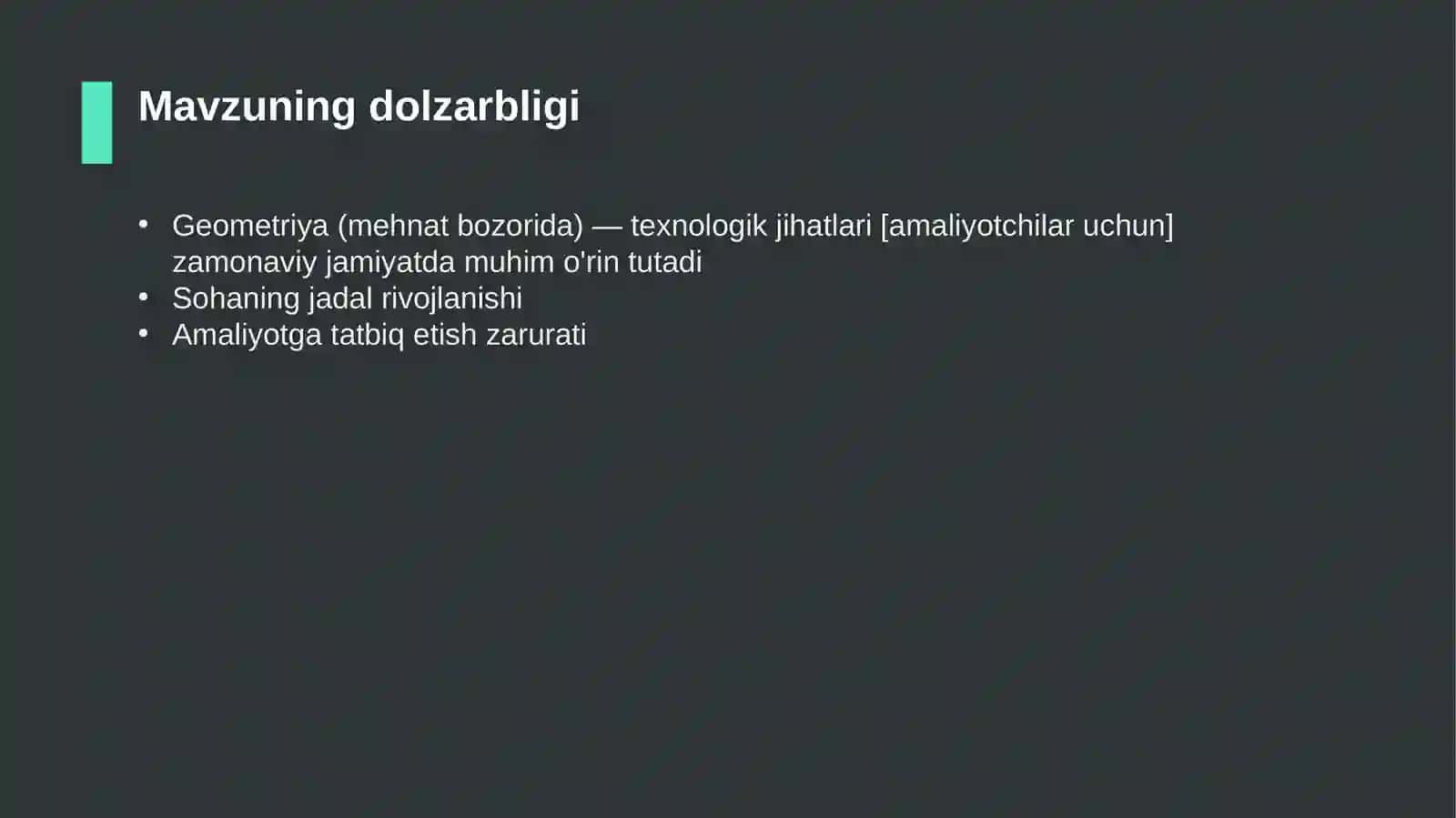 Geometriya (mehnat bozorida) — texnologik jihatlari [amaliyotchilar uchun] 4