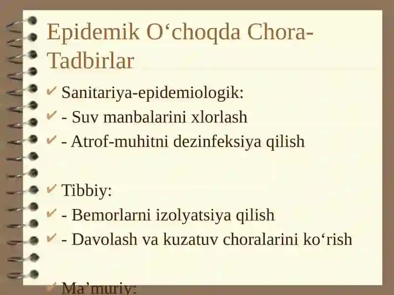 O‘tkir Ichak Infeksiyalarning Epidemik O‘chog‘ida Epidemiyaga Qarshi Chora-Tadbirlar 4
