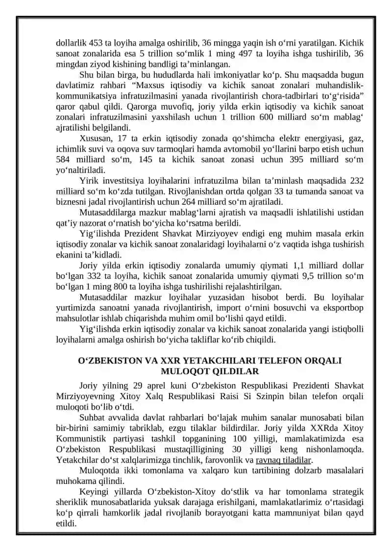 O‘ZBEKISTON RESPUBLIKASIDAGI IQTISODIY, IJTIMOIY-SIYOSIY VOQEALARGA DOIR MA’LUMOTLAR 4