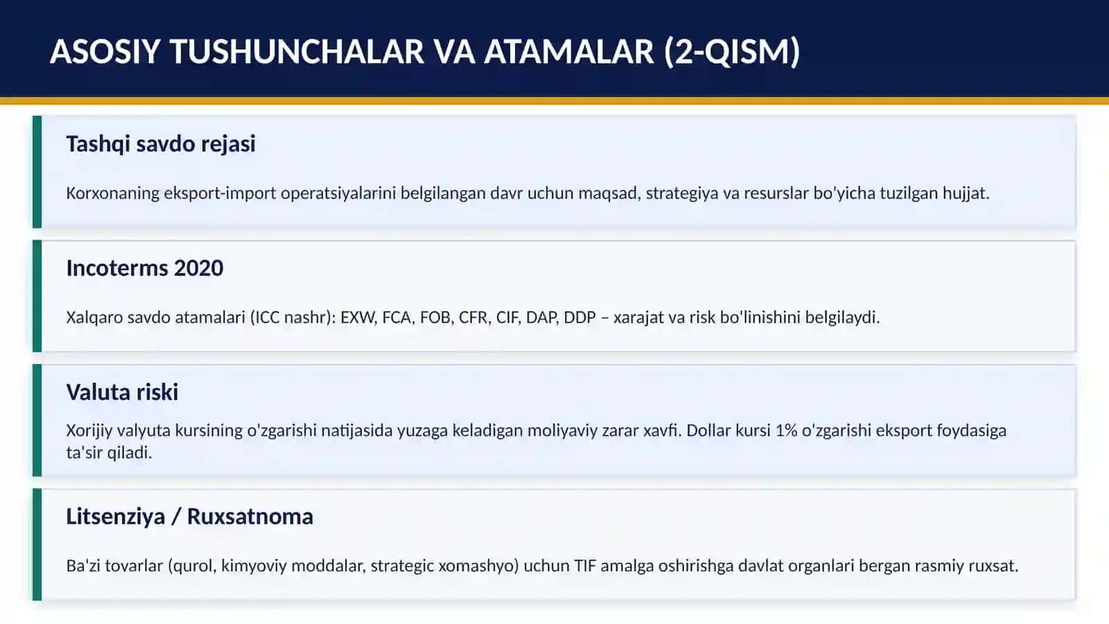 KICHIK BIZNES VA XUSUSIY TADBIRKORLIK SUBYEKTLARINING TASHQI IQTISODIY FAILIYATINI REJALASHTIRISH 4