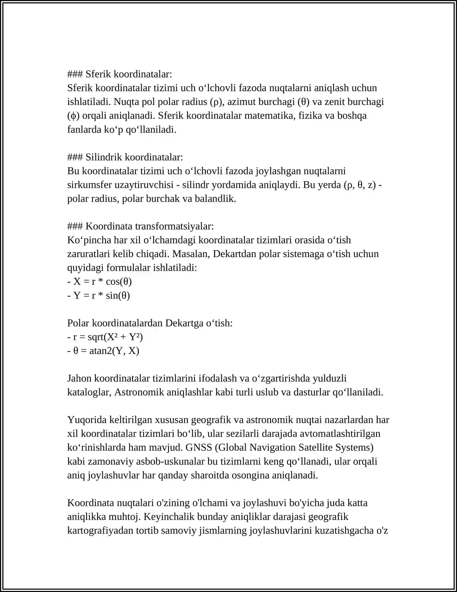 KOORDINATA BURCHAGI. NUQTA KOORDINATASI 4