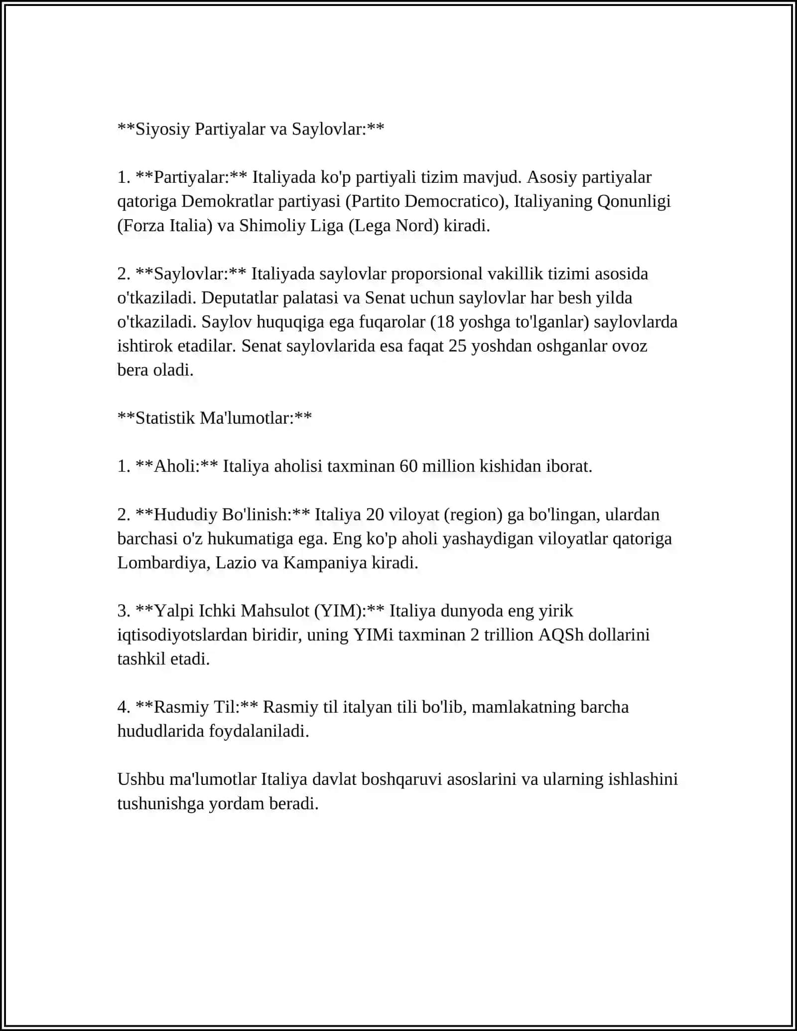 ITALIYA DAVLATINING BOSHQARUV MEHANIZIMI VA HODIMLARNI BOSHQARUV USULLARI VA ULARNI TAKOMILLASHTIRISH USULLARI 4