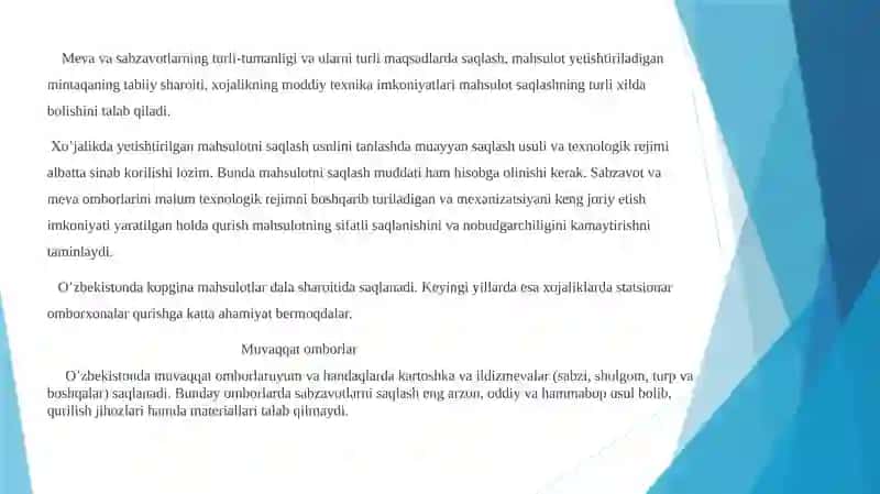 MEVAVA SABZAVOTLARNI DALADA, DOIMIY VA SOVUTGICH OMBORLARDA SAQLASHUSULLARI 4