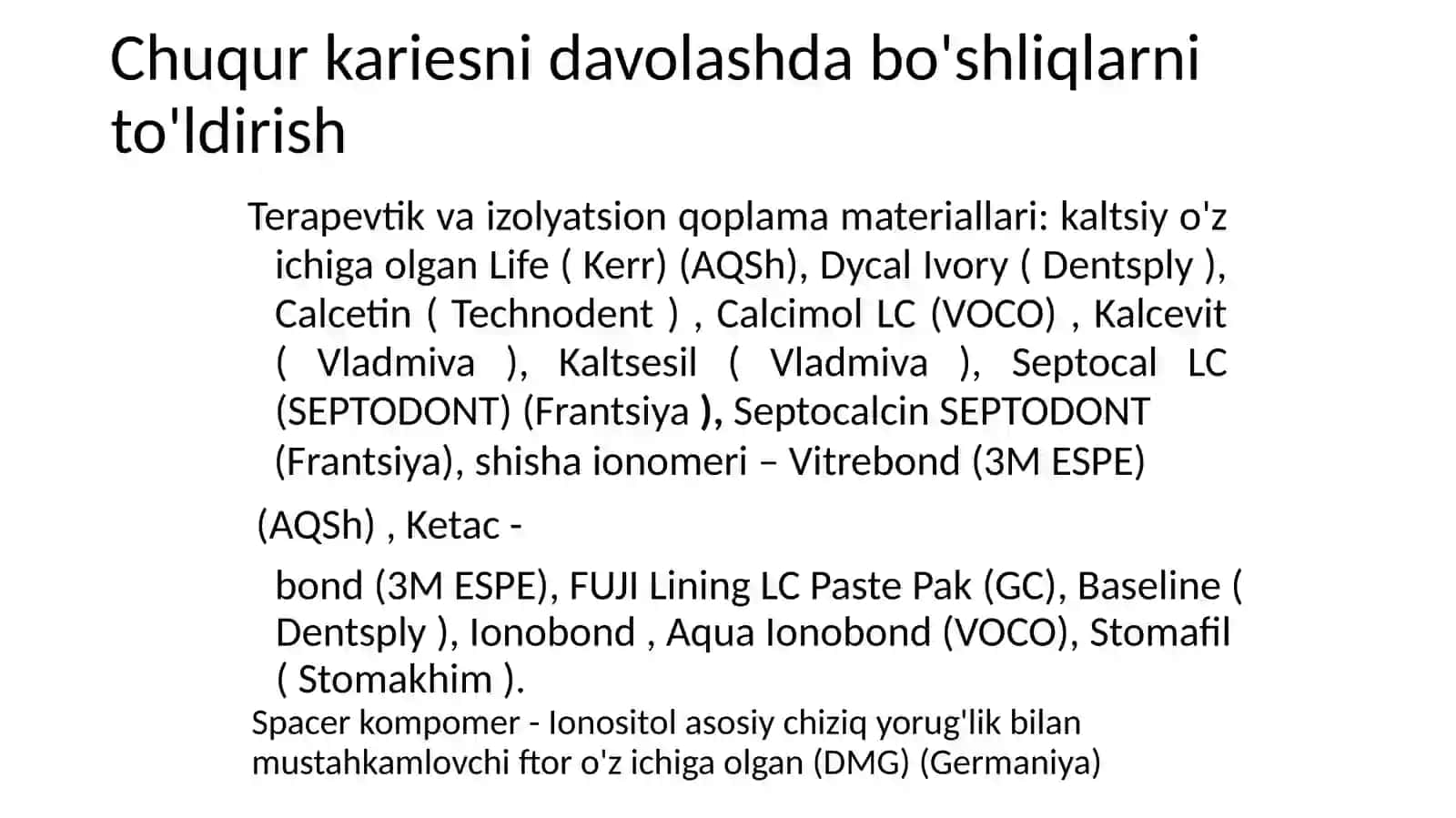 Blek bo'yicha VI sinf kariyes bo'shliqlarini to'ldirish. Plomba materiallari yordamida tish tojining 4