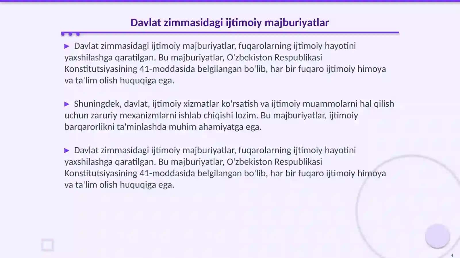 Konstitutsiyada davlat zimmasidagi muhim ijtimoiy majburiyatlar 4