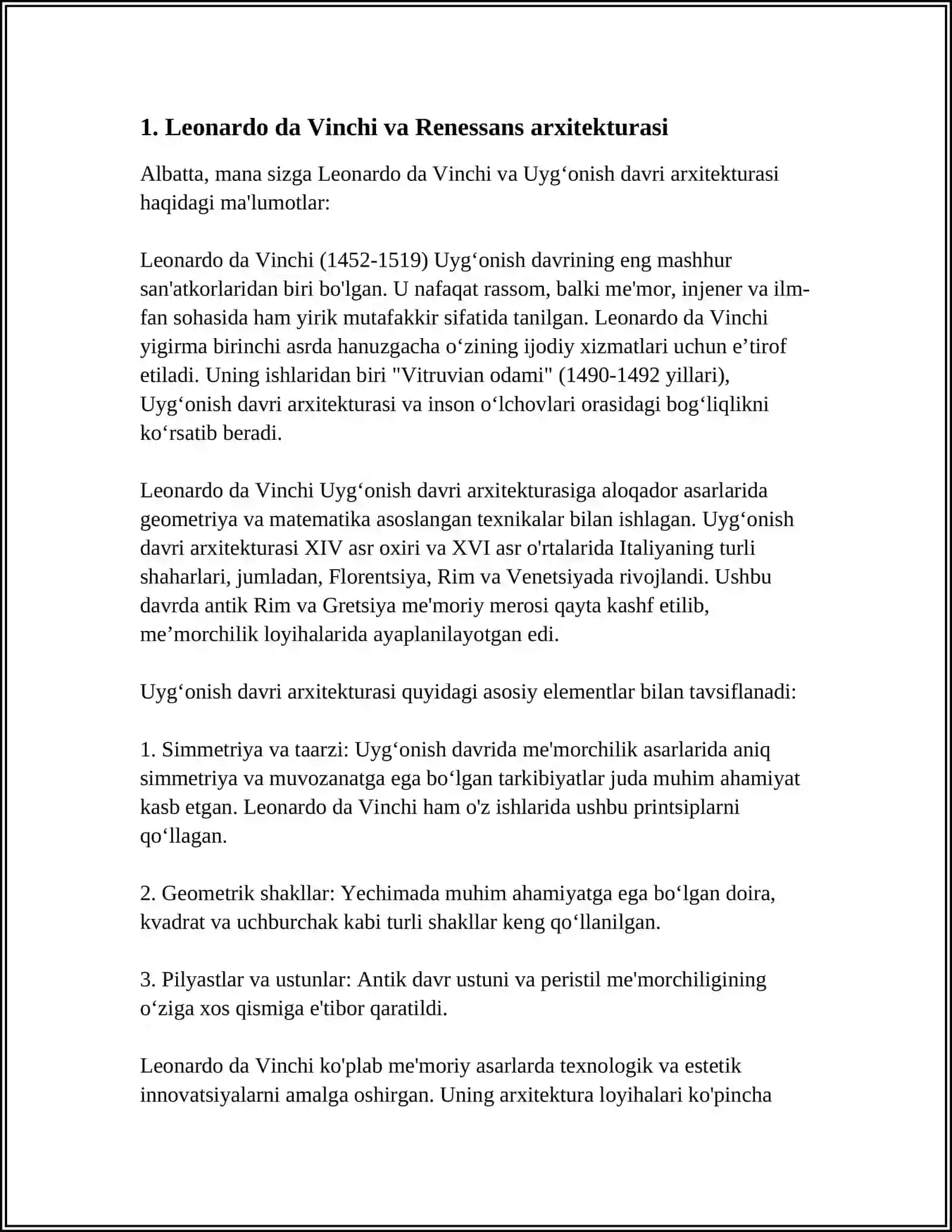 LEONARDO DAVINCHI VA ARXITEKTURA NAZARIYA HAMDA AMALIYOT 4