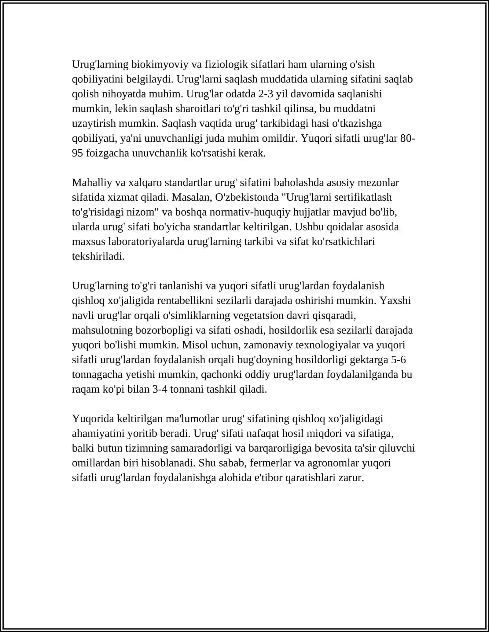 MADANIY O'SIMLIKLARNING URUG', UNING SIFAT KO'RSATKICHLARINING YANGI USULLARI 4