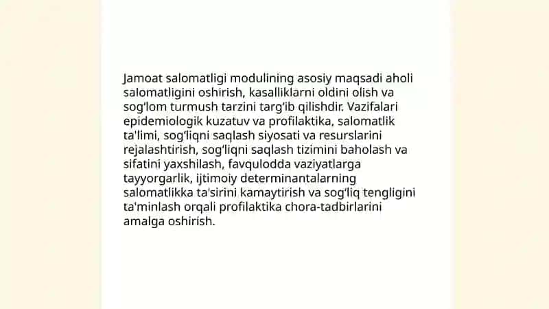 Jamoat salomatligi moduli 4