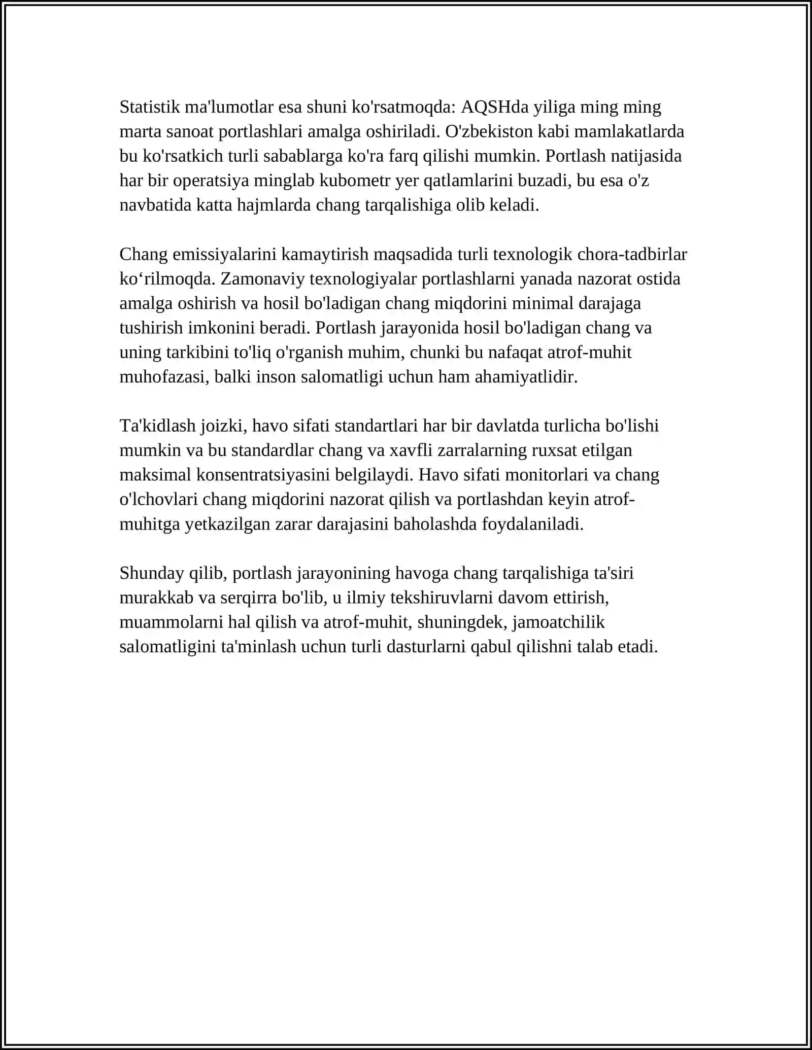 SANOAT KORXONALARIDA, KARYERLARDA PORTLASHNING ATROF MUHITGA TASIRI 4