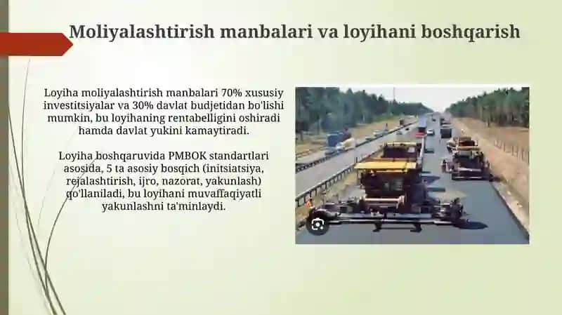 Yirik transport qurilish loyihalarini rejalashtirish va amalga oshirish 4
