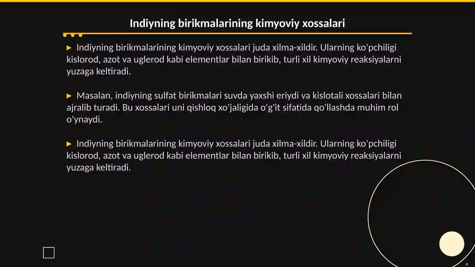 Indiyning birikmalari va ularning xossalari 4