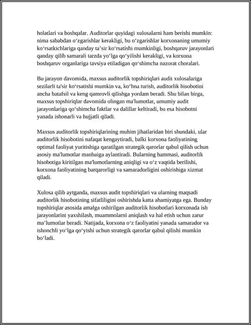 MAXSUS AUDIT TOPSHIRIQLARI YUZASIDAN AUDITORLIK HISOBOTI 4