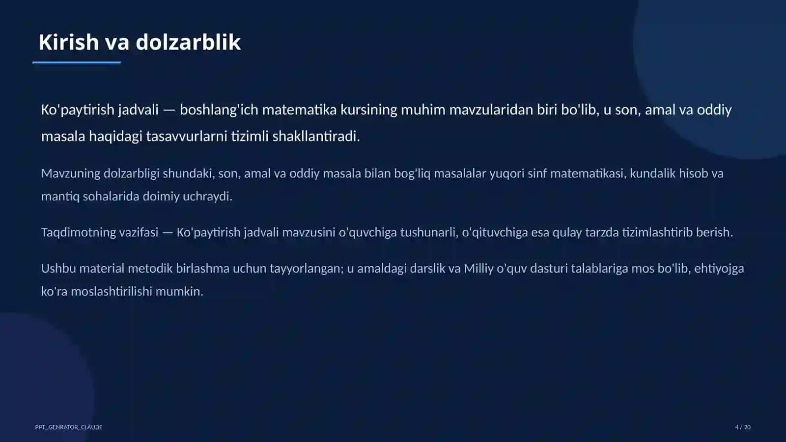 Ko'paytirish jadvali (2-sinf) 4