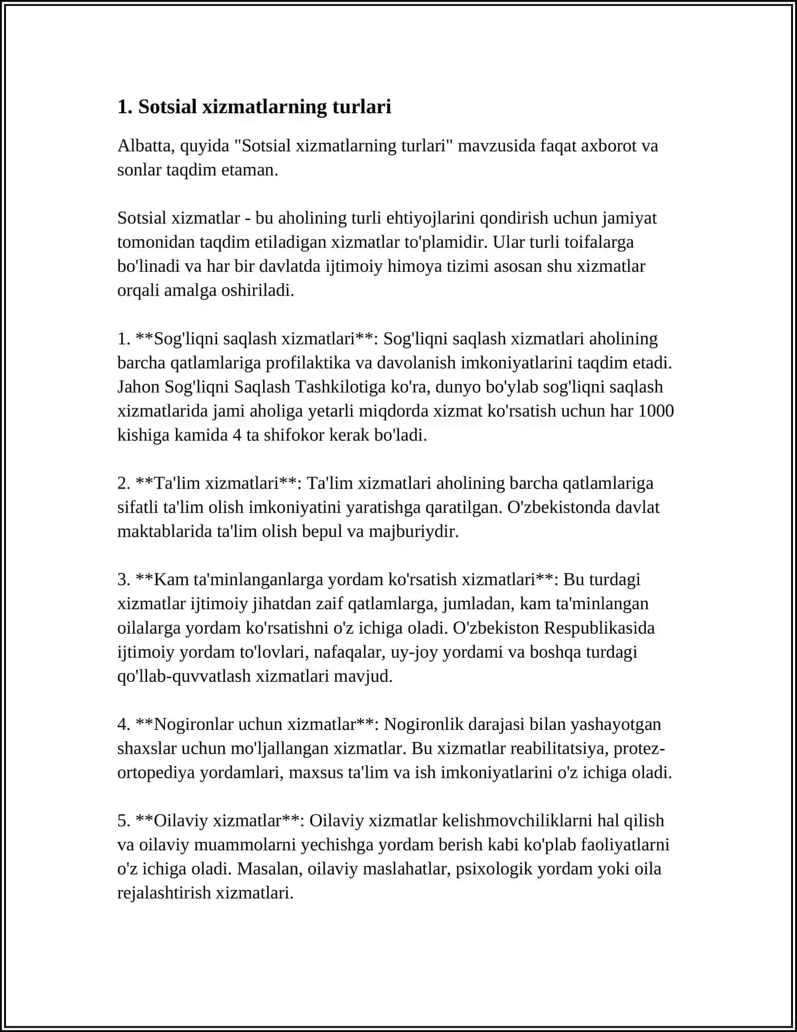 SOTSIAL TASHKILOT (XIZMAT) FAOLIYATI MAVZUSIDA 10 TALIK TEST 4