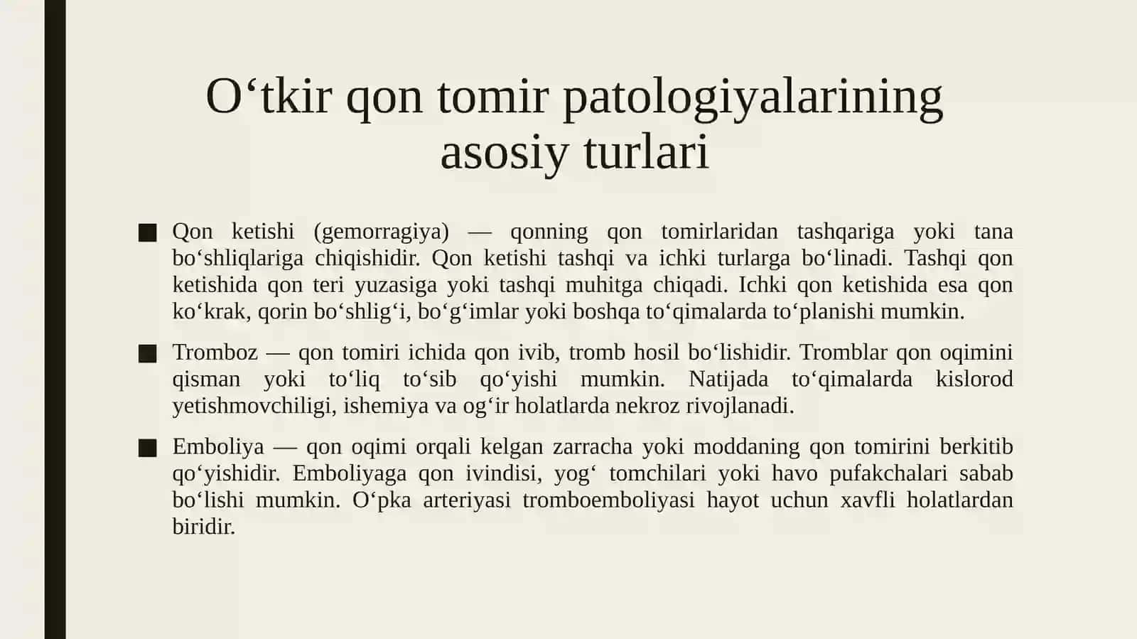 O‘tkir qon tomirlar patologik jarayonlar Qon yo‘qotilishini xajmini aniqlash, o‘rganish. 4