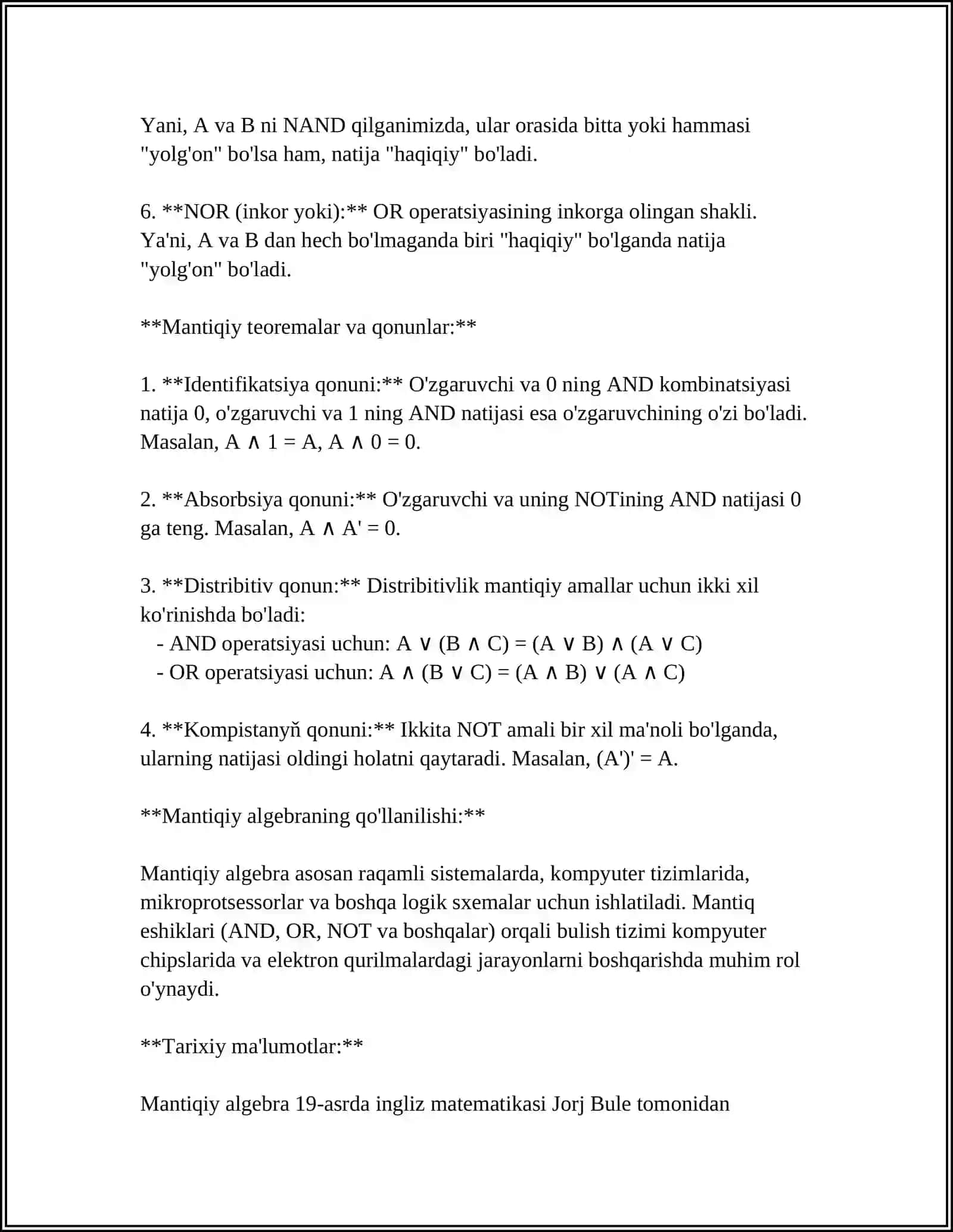 MANTIQIY VA MANTIQIY SXEMALAR ALGEBRASI 4