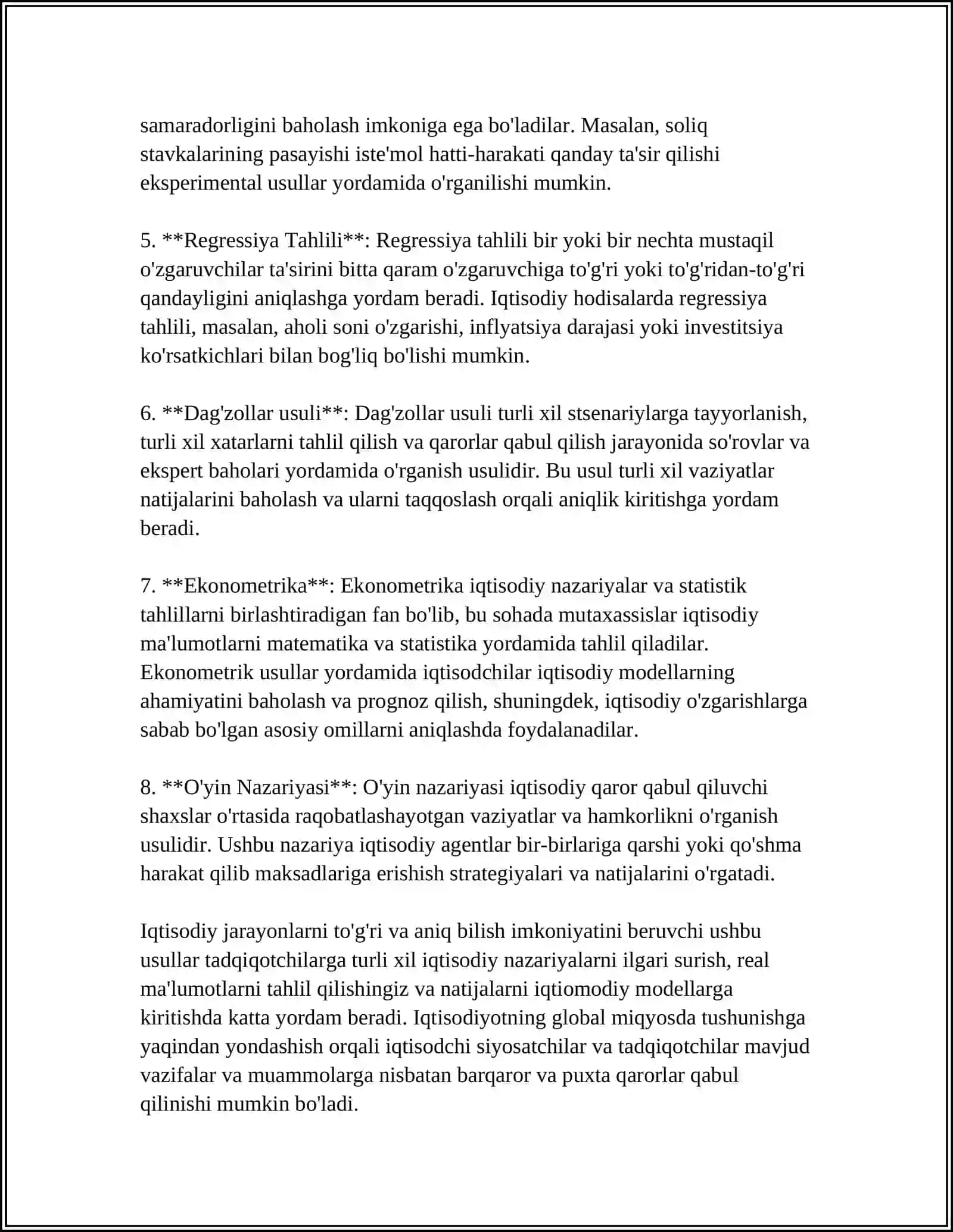 IQTISODIY JARAYONLARNI ILMIY BILISHNING USULLARI,OʻTISH DAVRI IQTISODIYOTI NAZARIYASI,UNING BELGILARI,TURLARI VA QONUNIYATLARI 4