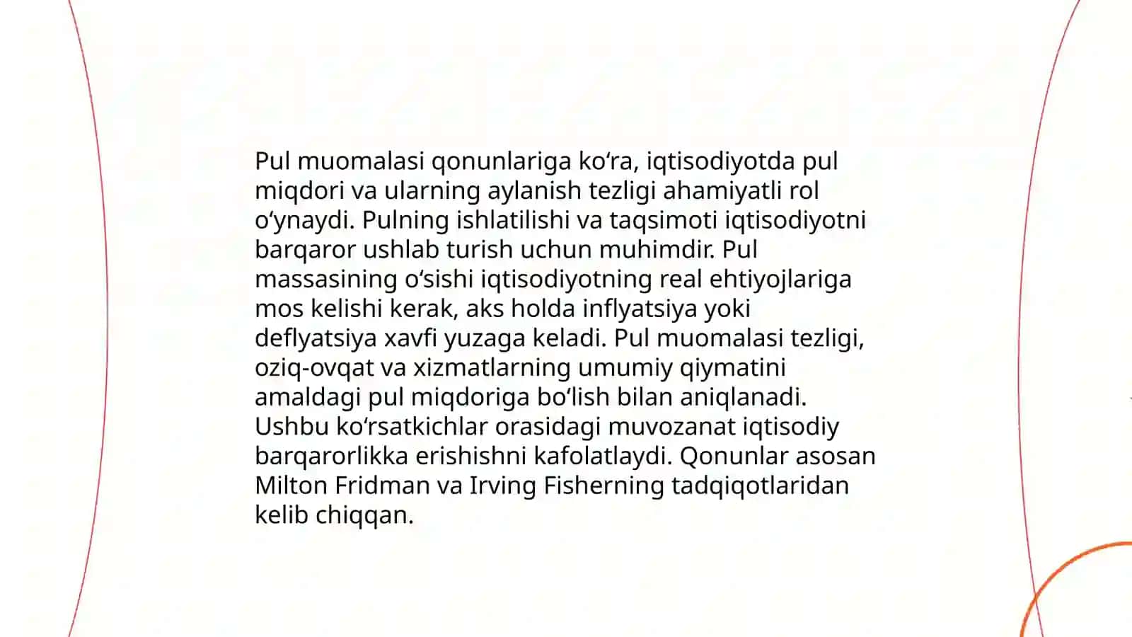 Pullarga bo‘lgan talab va pullar taklifini, pul muomalasi tushunchasini, pul muomalasi qonunlaridan kelib chiqadigan talablar 4