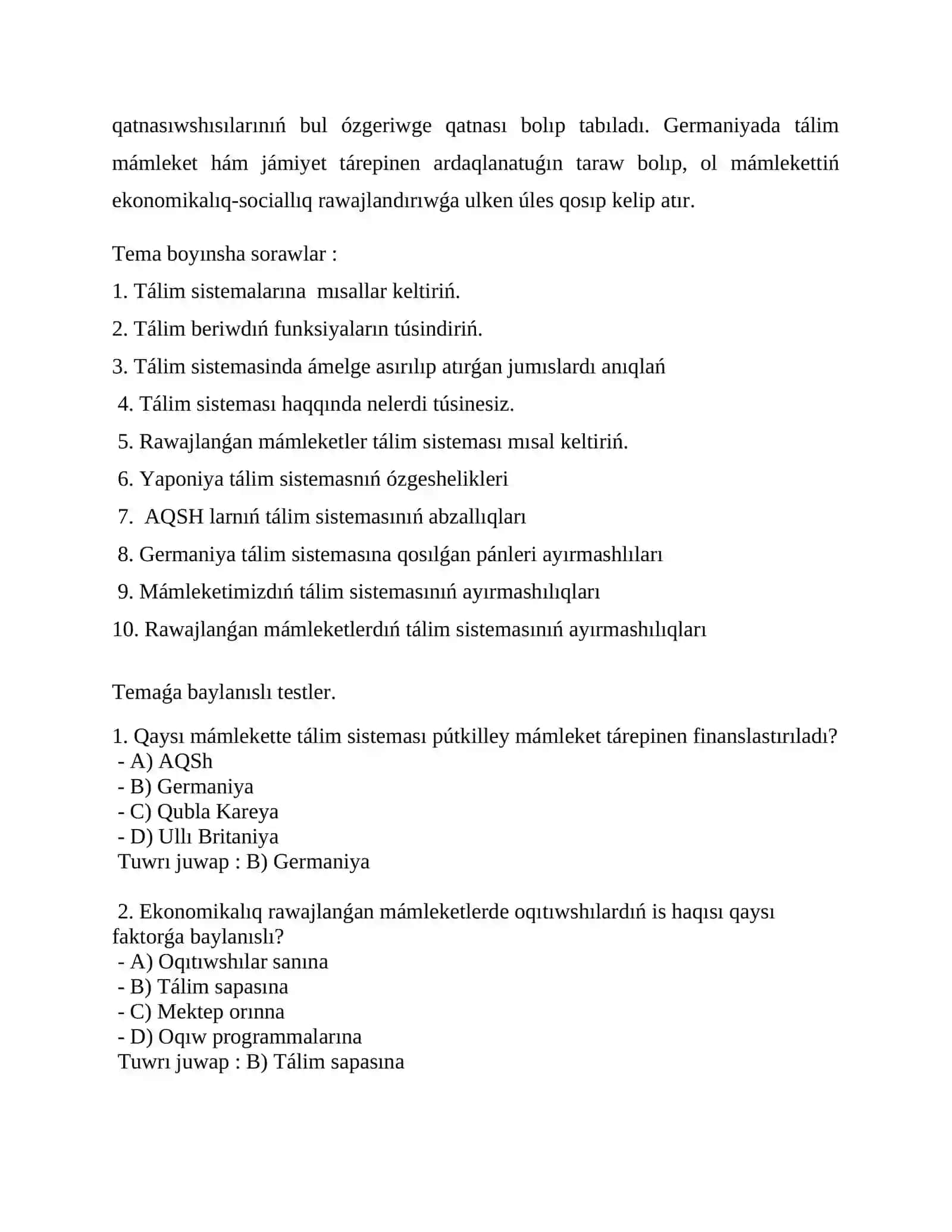 Ekonomikalıq rawajlanǵan mámleketlerdıń tálim sisteması 4