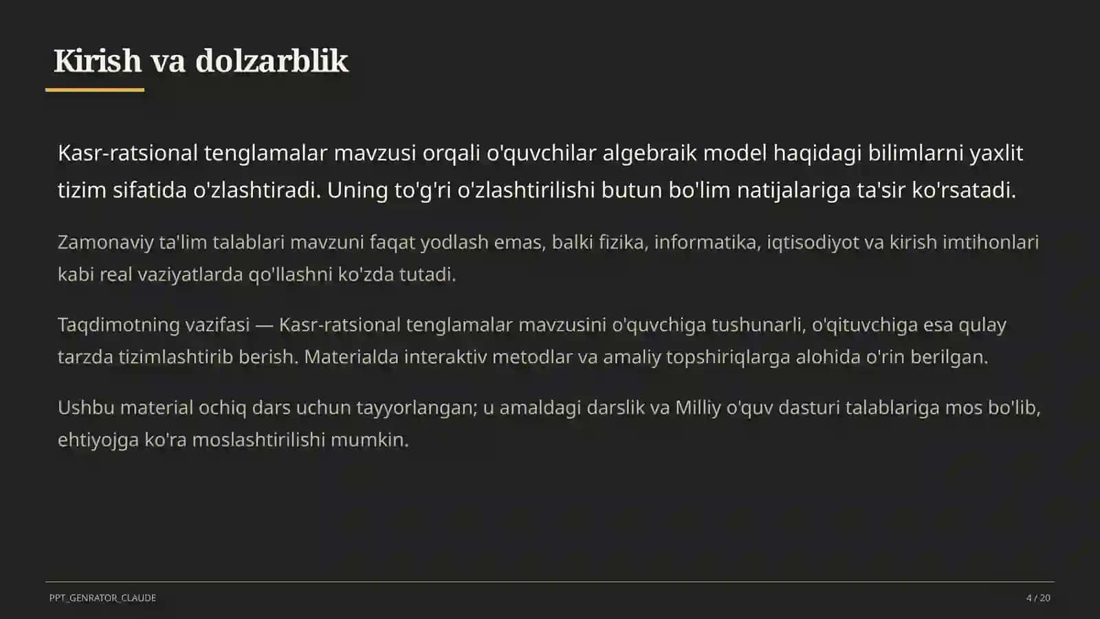 Kasr-ratsional tenglamalar (8-sinf) 4