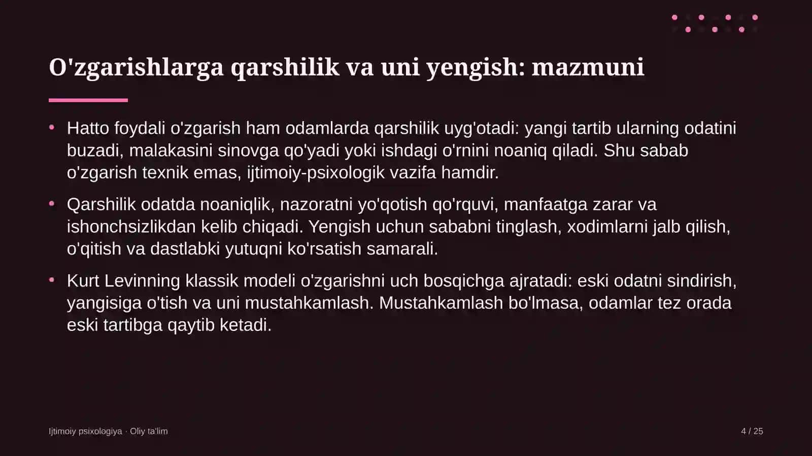 umumiy ovqatlanish korxonalarida o'zgarishlarga qarshilik va uni yengish 6103 4