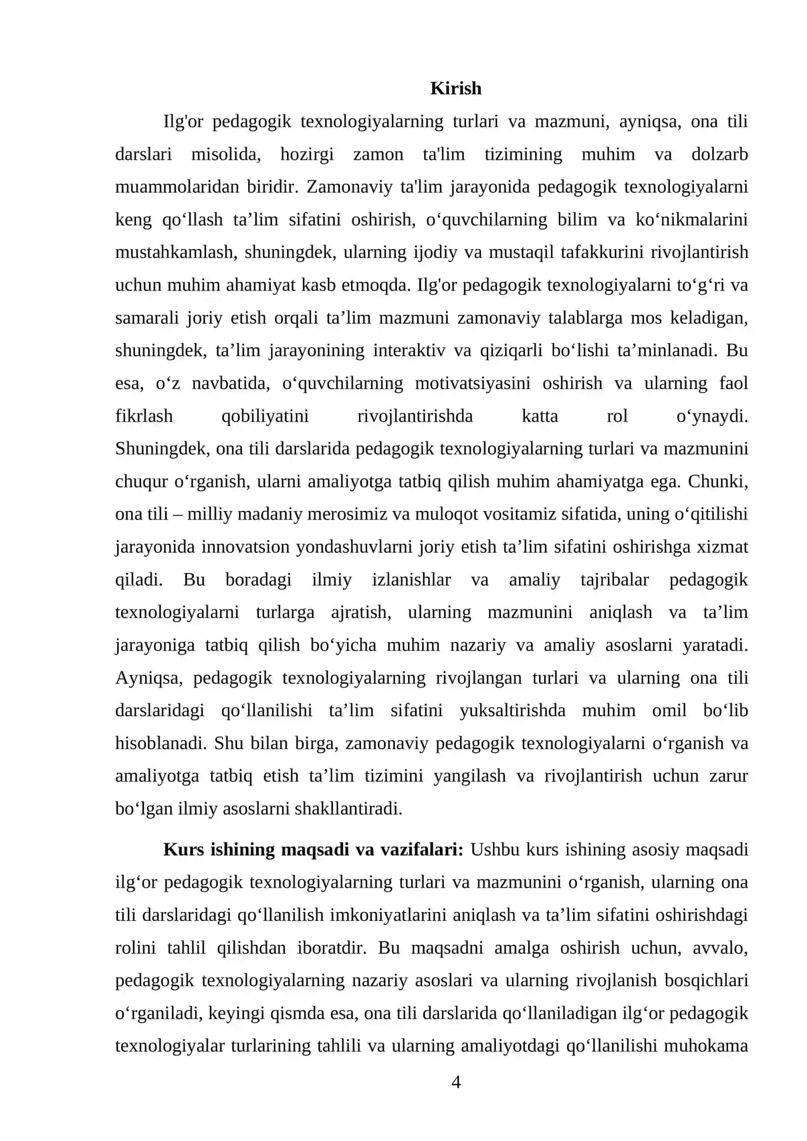 ILG'OR PEDAGOGIK TEXNALOGIYALARNING TURLARI VA MAZMUNI (ONA TILI DARSLARI MISOLIDA) 4