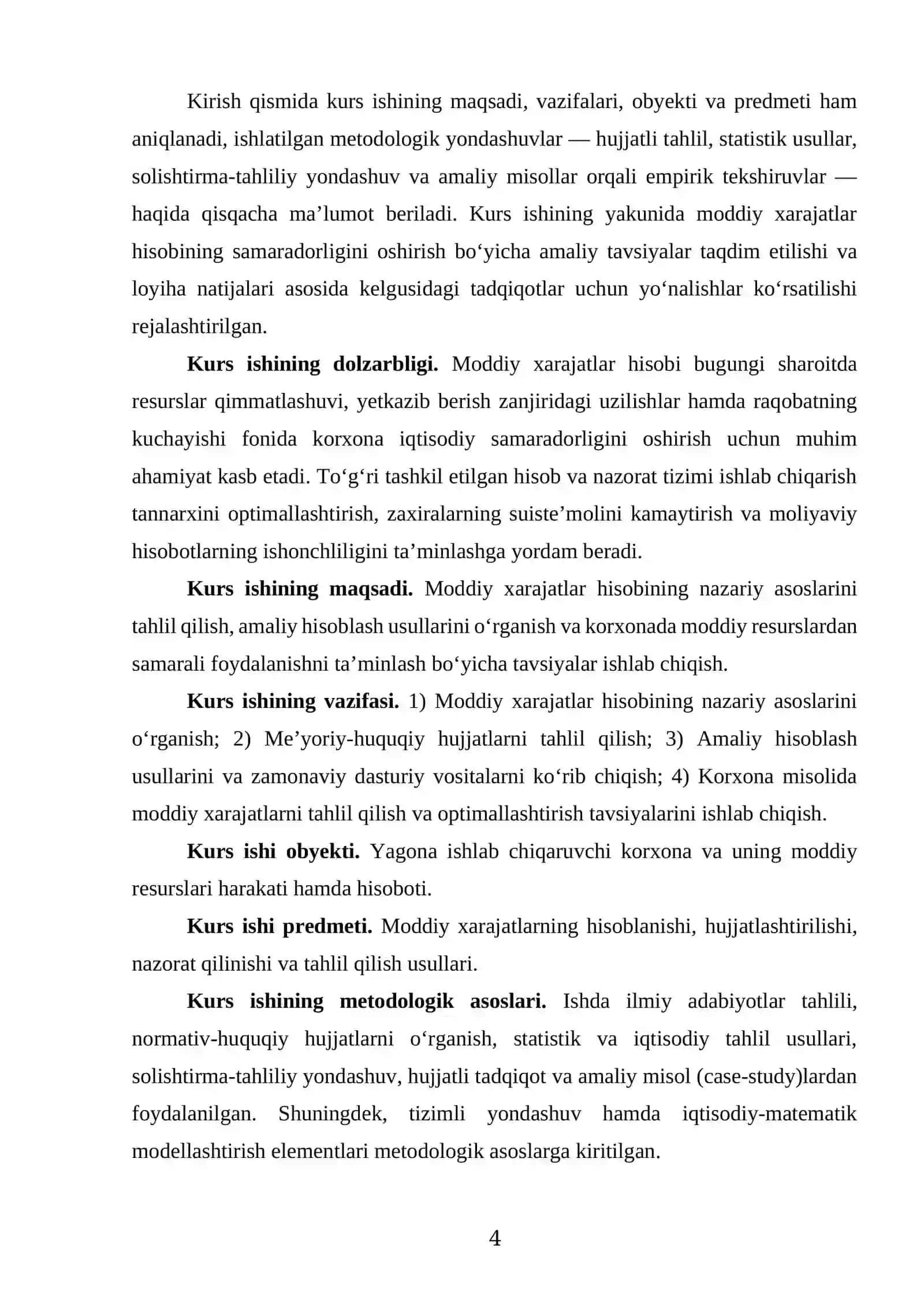MODDIY XARAJATLAR HISOBI MAVZUSIDA TAYYOR KURS ISHI 4