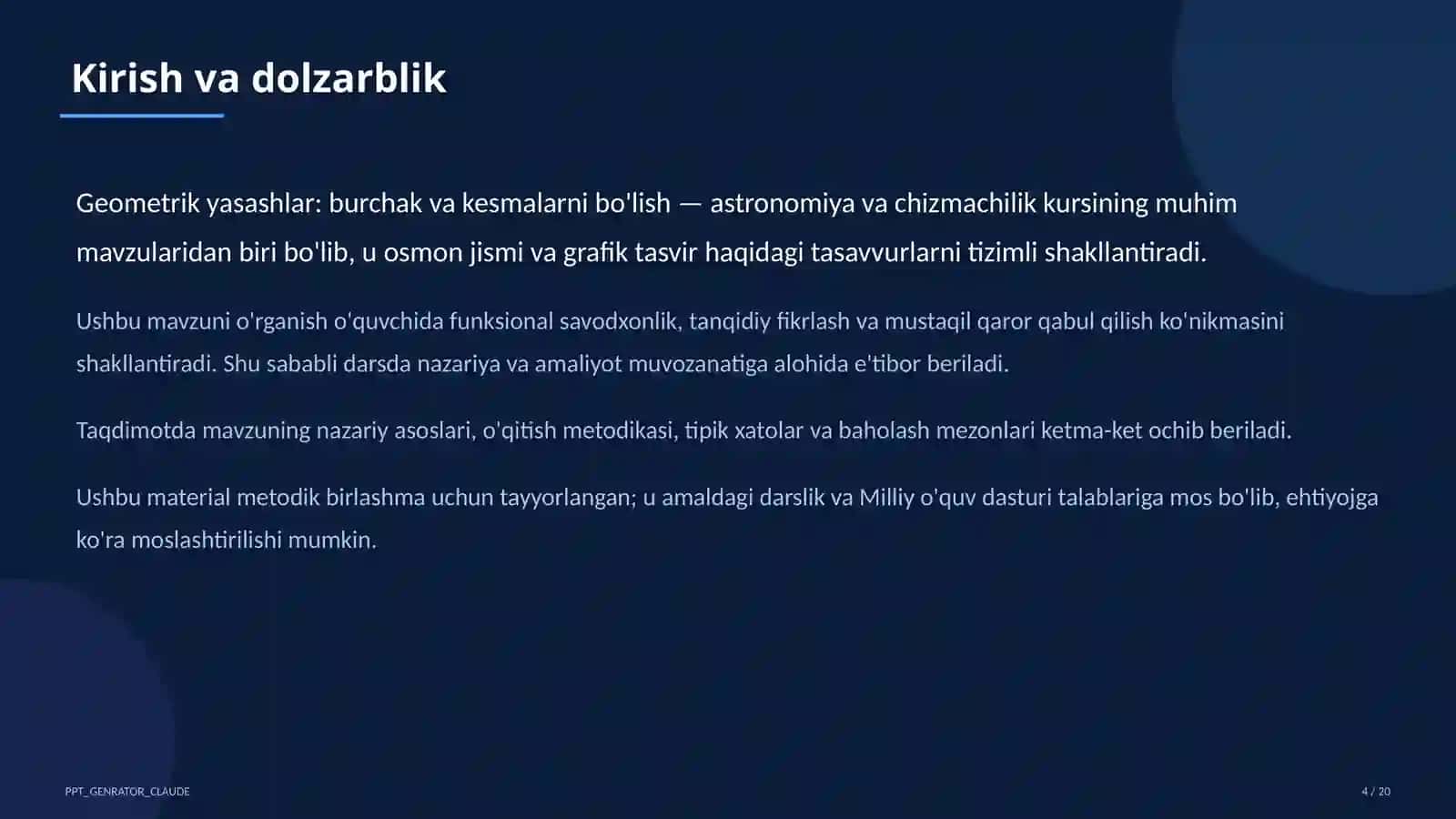 Geometrik yasashlar: burchak va kesmalarni bo'lish (8-sinf) 4