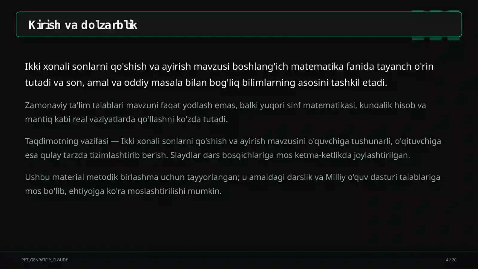 Ikki xonali sonlarni qo'shish va ayirish (2-sinf) 4