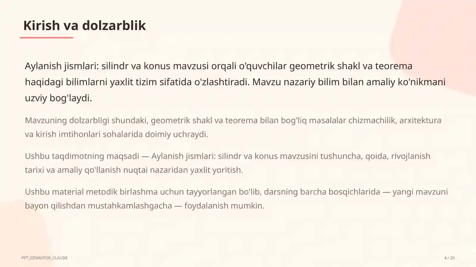 Aylanish jismlari: silindr va konus (11-sinf) 4