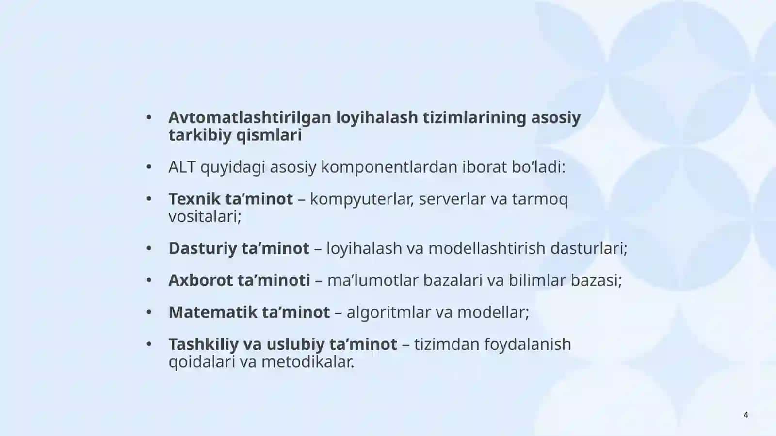 Avtomatlashtirilgan loyihalashtizimlari 4