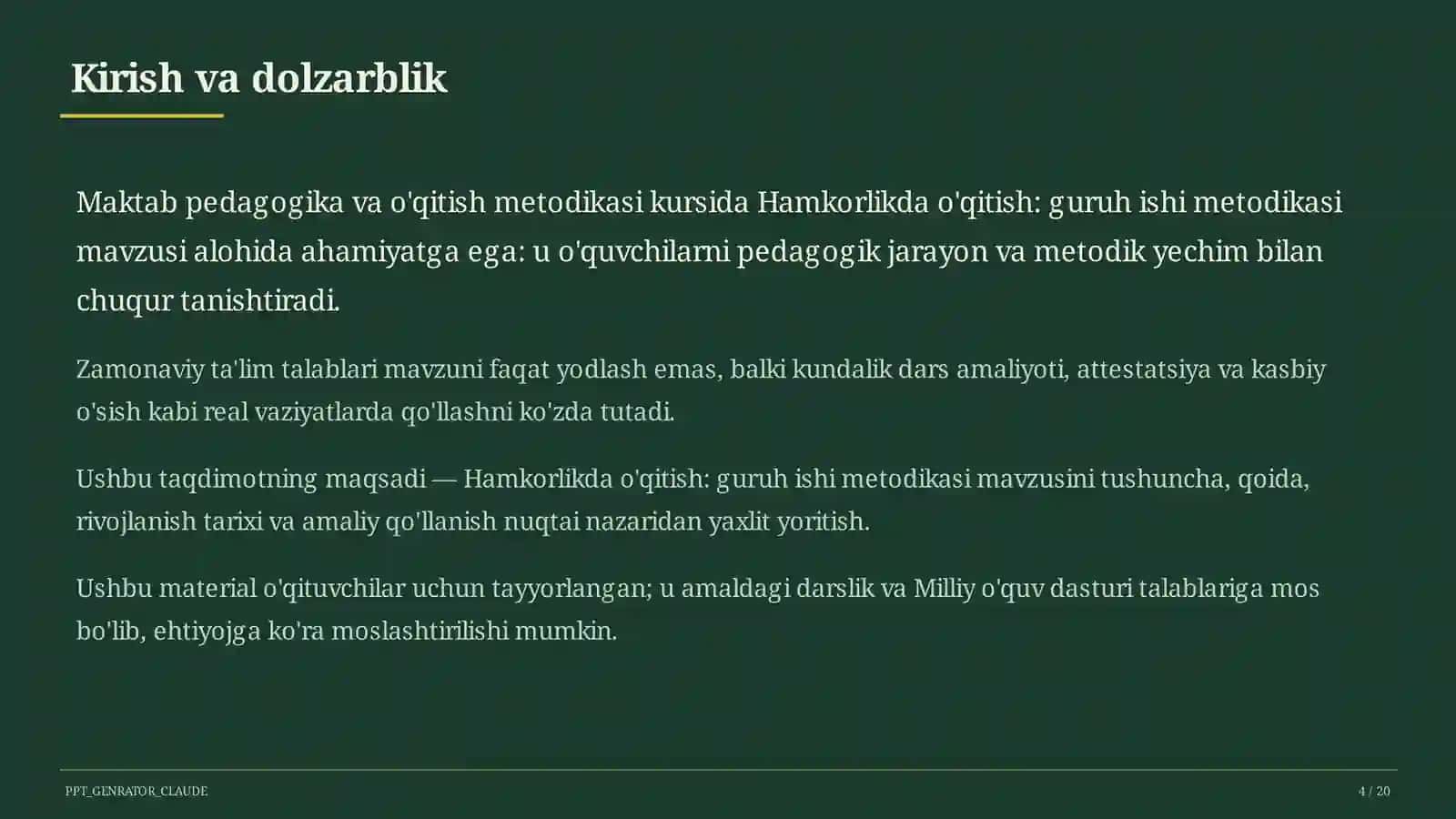 Hamkorlikda o'qitish: guruh ishi metodikasi 4