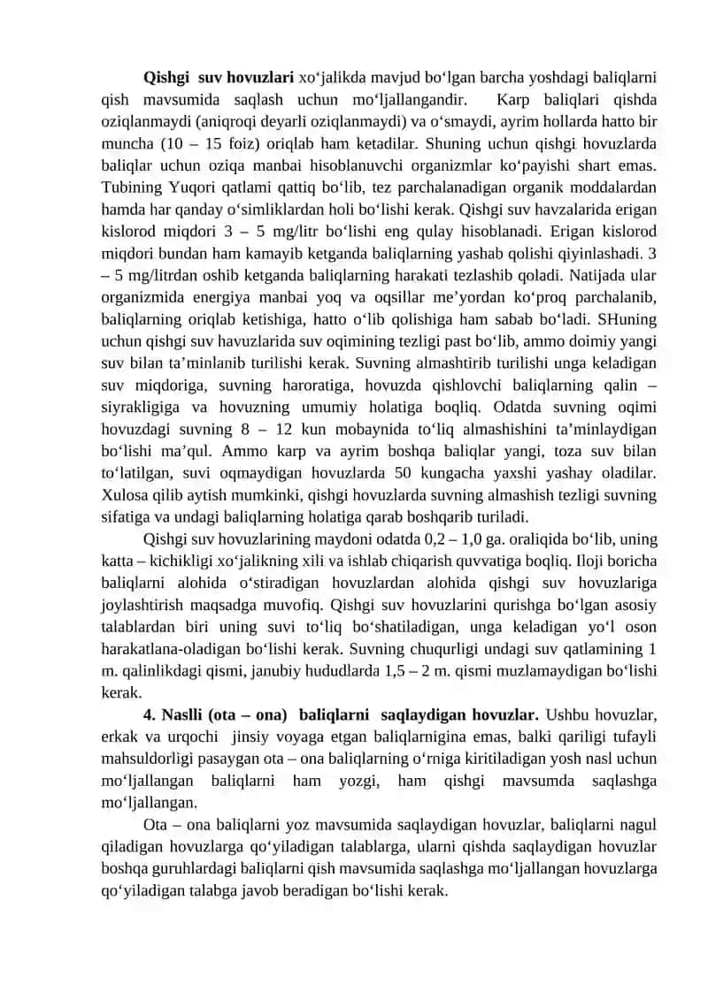 Karp baliqchilik hovuzlarining biologik tasnifi 4