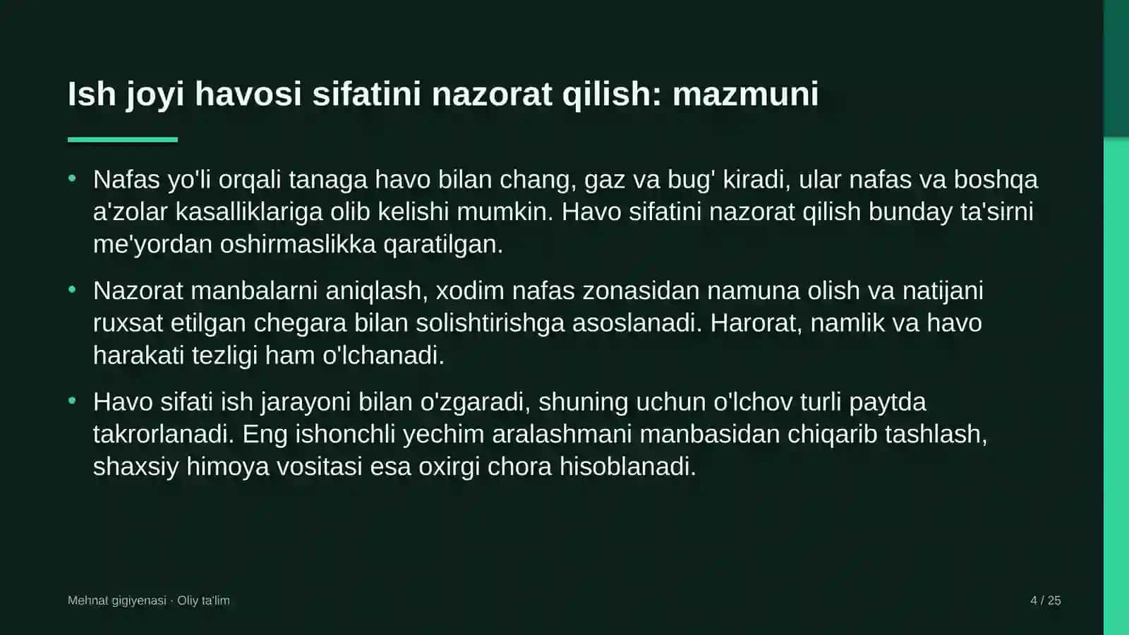Xorijiy universitetlar filiallarida ish joyi havosini sifat jihatidan nazorat qilish 4