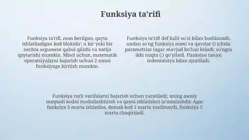 Python dasturlash tilida funksiya 4