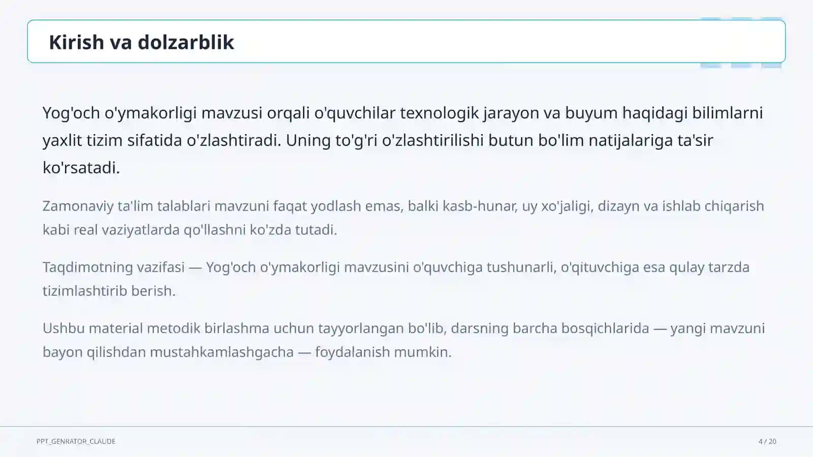 Yog'och o'ymakorligi (7-sinf) 4