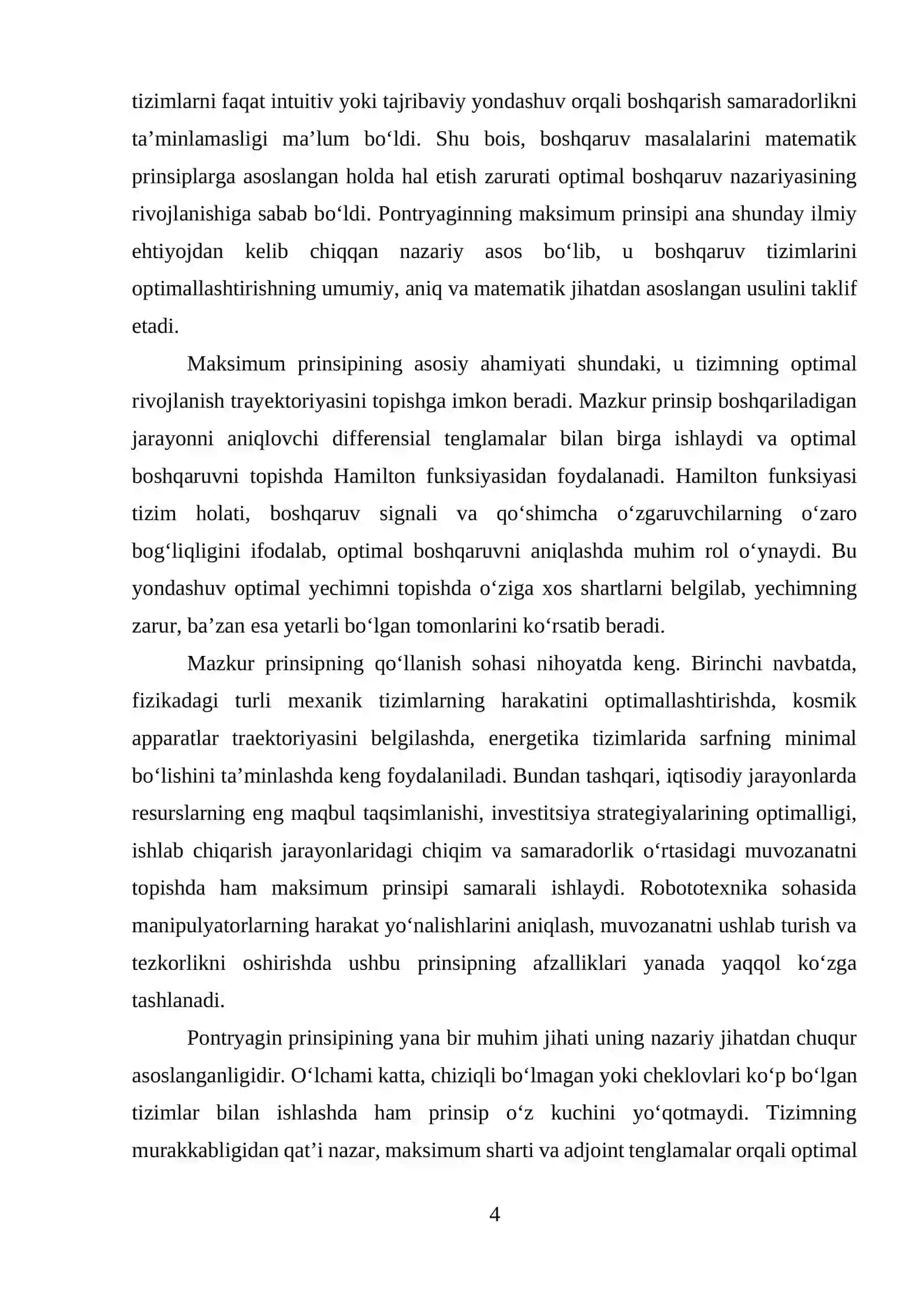 Pontryaginning maksimum prinsipi nazariy asoslari va qo‘llanilish sohalari 4