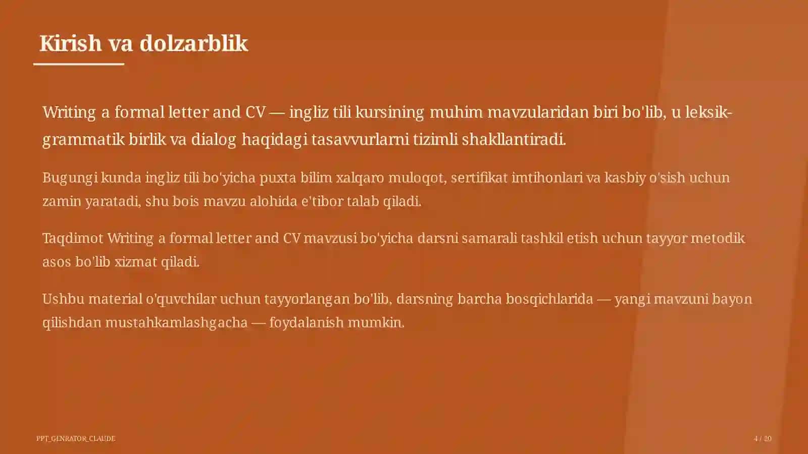 Writing a formal letter and CV (10-sinf) 4