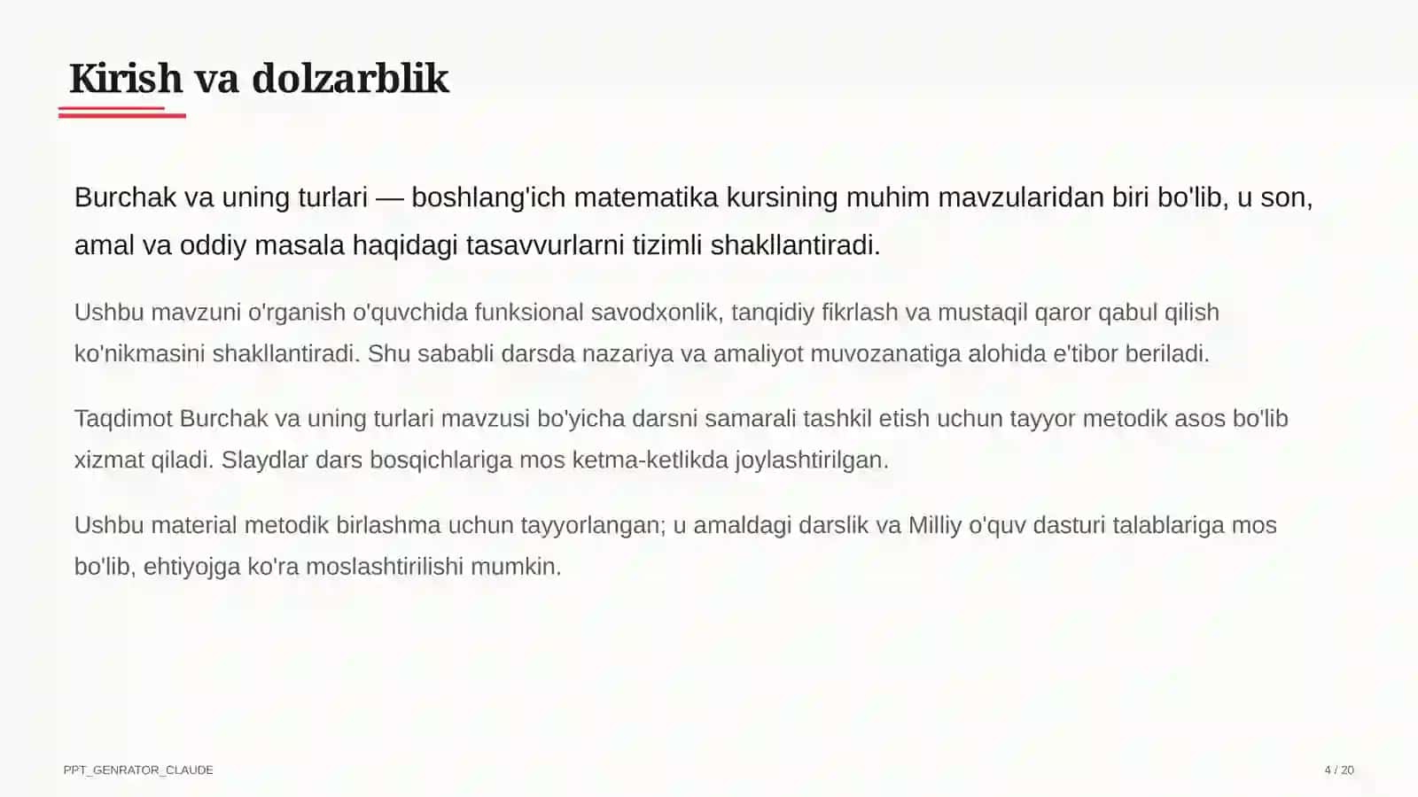 Burchak va uning turlari (4-sinf) 4