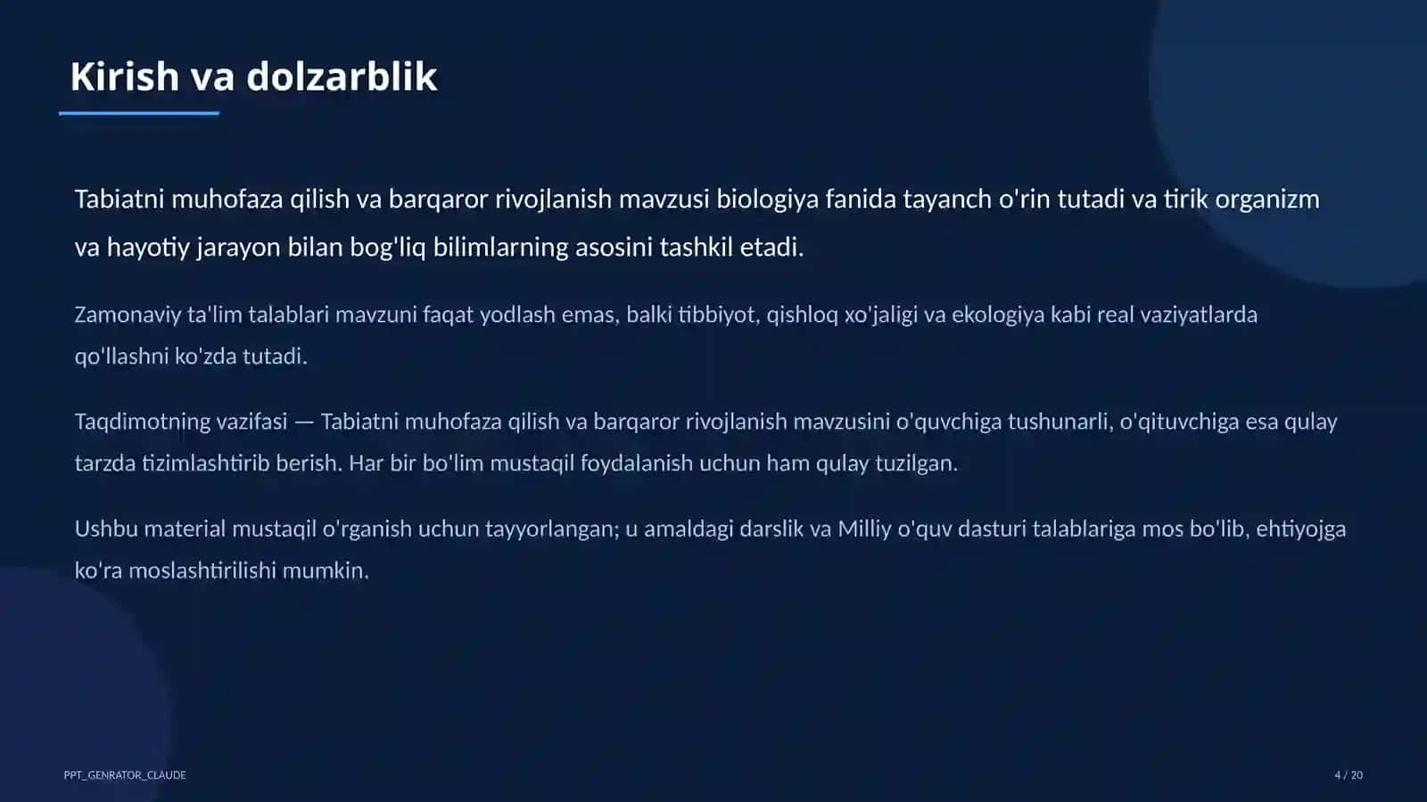 Tabiatni muhofaza qilish va barqaror rivojlanish (11-sinf) 4