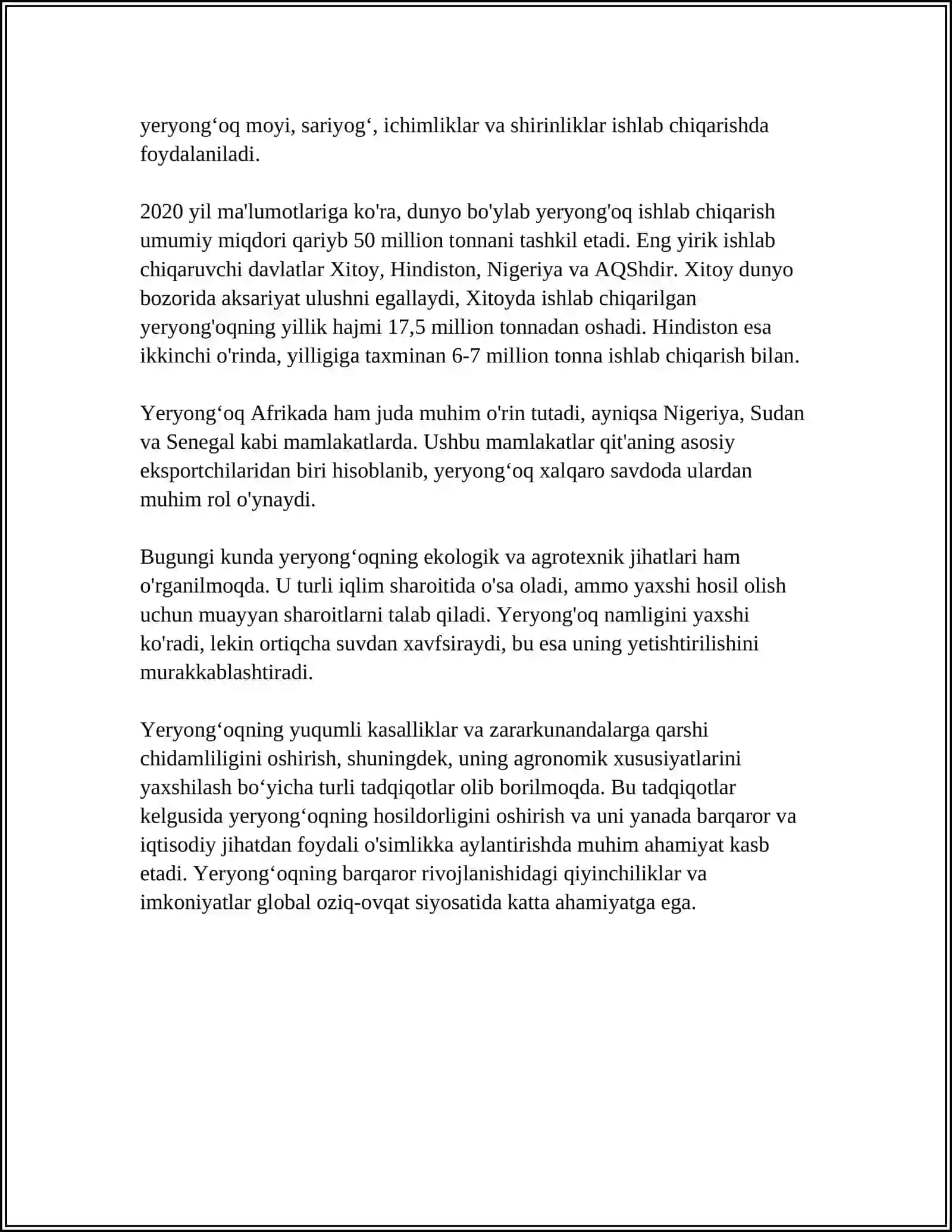 YERYONGʻOQ - KELIB CHIQISHI, TARQALISHI,EKIN MAYDONI VA ISHLAB CHIQARILADIGAN MAHSULOTLAR 4