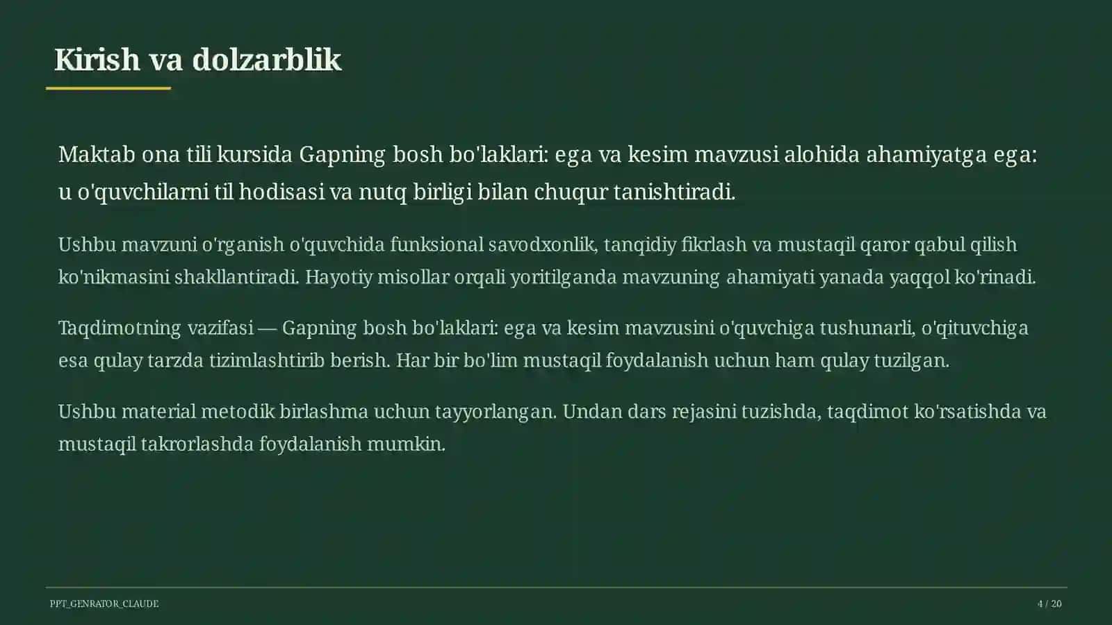 Gapning bosh bo'laklari: ega va kesim (8-sinf) 4