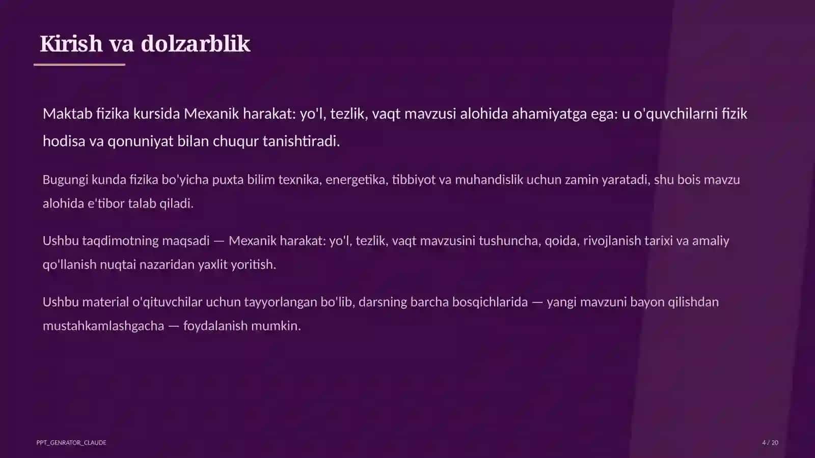Mexanik harakat: yo'l, tezlik, vaqt (6-sinf) 4