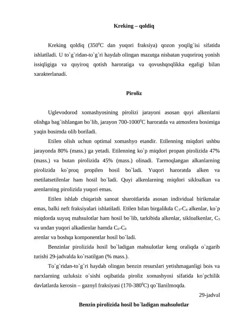 Neft va neft fraksiyalarini sanoatda qayta ishlash kimyoviy jarayonlari 4