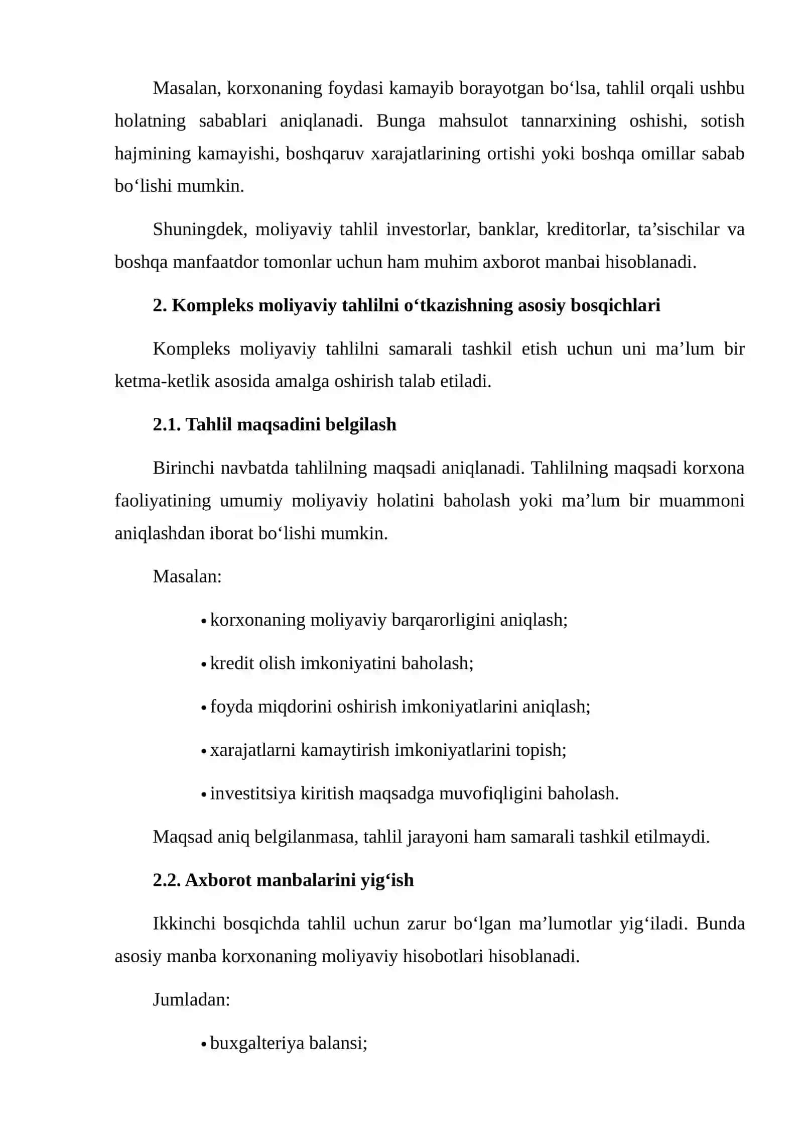 KOMPLEKS MOLIYAVIY TAHLIL O‘TKAZISHNING KETMA-KETLIGI VA VAZIFALAR TAQSIMOTI 4